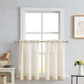 Melodieux Beige Semi Sheer Tier Curtains 45 Inch Length for Kitchen Cafe Bedroom Small Windows, Linen Look Rod Pocket Short Curtain Tiers Voile Drapes, 2 Panels