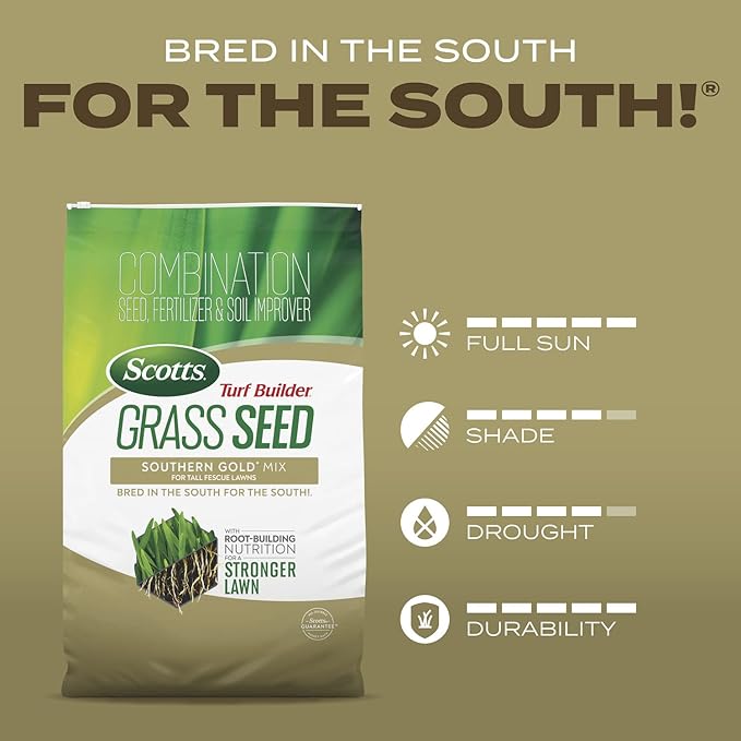 Scotts Turf Builder Grass Seed Southern Gold Mix for Tall Fescue Lawns with Fertilizer and Soil Improver, 5.6 lbs.