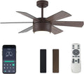 SHOWDI Ceiling Fan with Lights and Remote, 6 Blade App Control Timer Reversible Stepless Brightness and Color Temperature Outdoor Wood Ceiling Fan with Lights (Brown, 42 Inch)