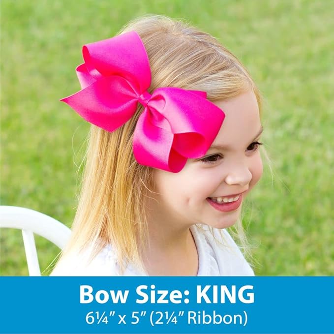 Wee Ones Girls' Classic Grosgrain Hair Bows with Plain Wrap Center, No-Slip Hair Clip, Handmade, Delphinium, King