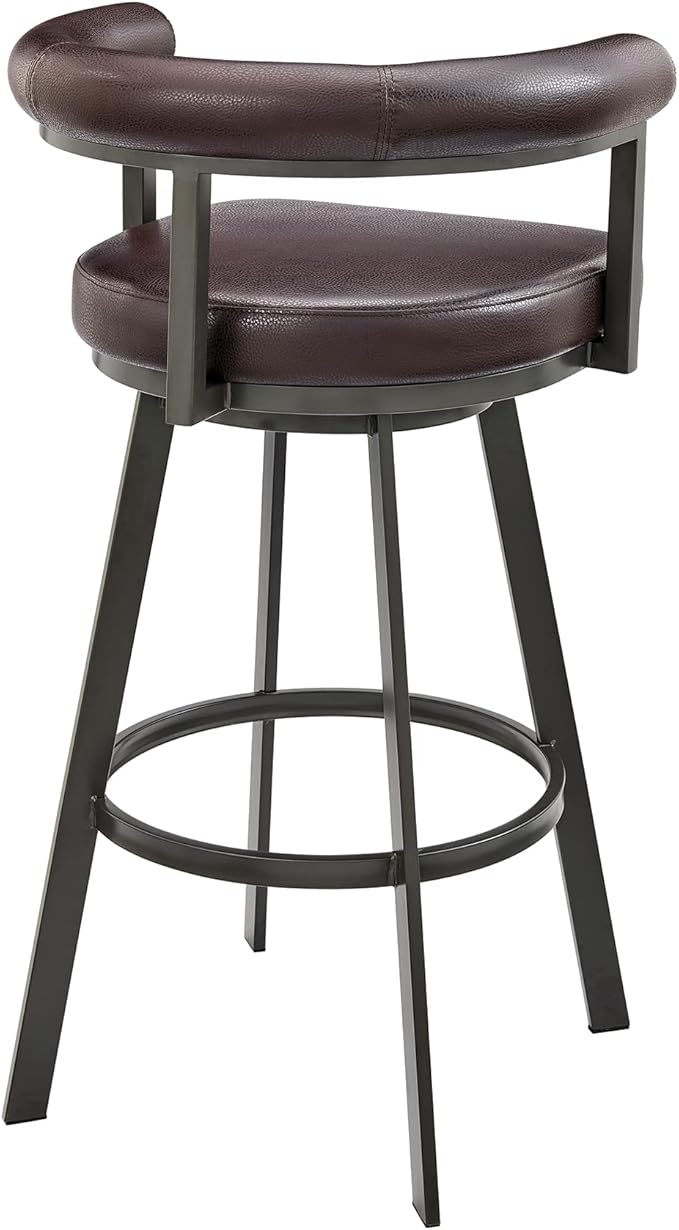 Armen Living Magnolia Swivel Bar Stool in Brown Metal with Brown Faux Leather