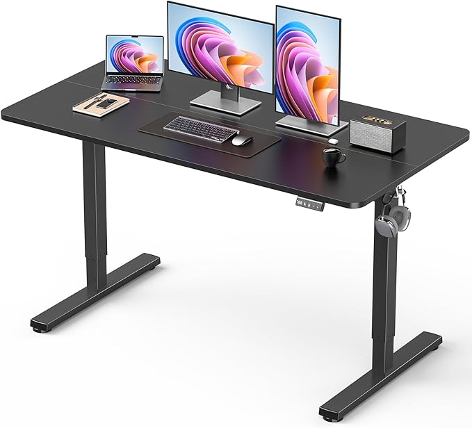 Electric Standing Desk, Large Height Adjustable Stand up Desk, 48 x 24 Inches Sit Stand Home Office Desk, with Splice Board, Black Frame/Black Top