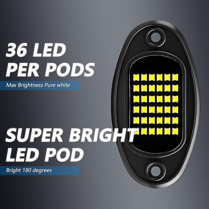 Rock Lights Ultra Bright LED Neon Underglow Lights Waterproof for Trucks Pickup SUV UTV ATV RZR Car Boats Motorcycle (White, 4 Pods)