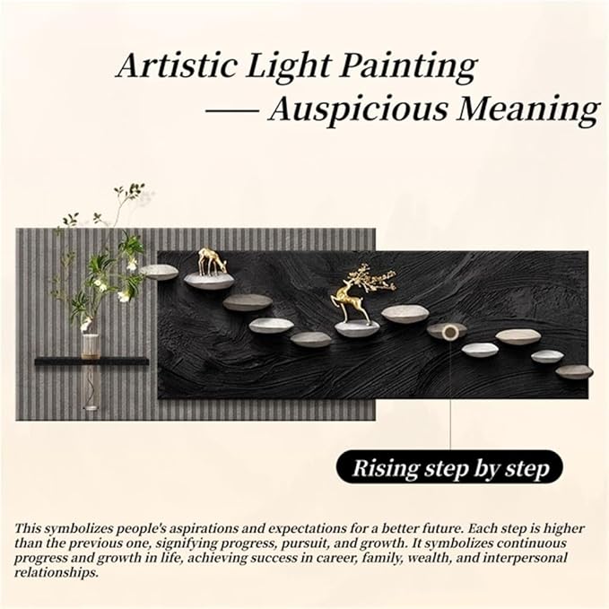 3D Sandstone Texture LED Wall Art with Vase, Plug-in Auspicious Modern Meditation Wall Hanging Sculpture, Minimalism Artwork Decor for Living Room Bedroom Meditation Space(B,120x40cm)