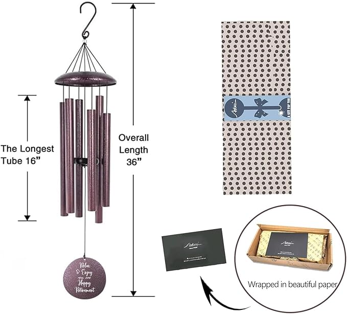 Personalized Retirement Wind Chime, Retirement Wind Chime for 2024, Happy Retirement Gifts for Teachers, Nurses, Coworkers, Relax and Enjoy Happy Retirement, 36inch