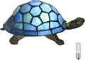 A0020 Tiffany Style Turtle Lamp Handmade Stained Glass Animal Night Light for Bedside Livingroom Bedroom, LED Bulb Included (Blue)