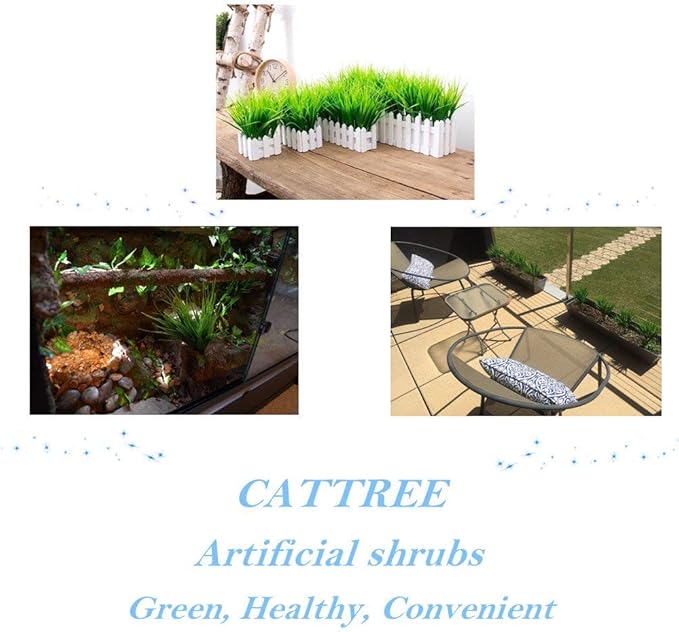 CATTREE Artificial Shrubs Bushes, Plastic Wheat Grass Green Leaves Fake Plants for Indoor Outdoor Home Garden Verandah Kitchen Office Wedding Arrangements Christmas Decoration 8 Pack