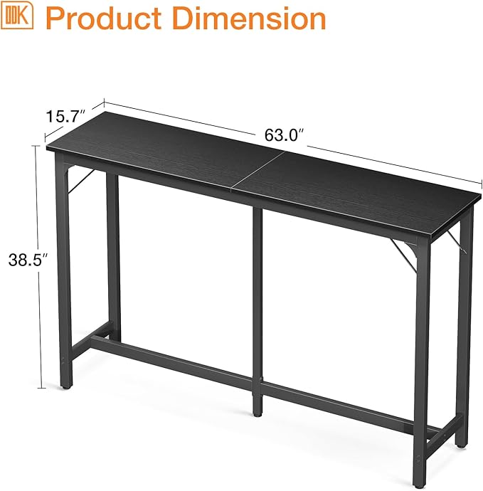 ODK 63 inch Bar Table, Bar Height Pub Table, Counter Height Bar Table, Rectangular High Top Kitchen & Dining Counter Tables with Sturdy Legs & Easy-to-Clean Top, Indoor use, Black