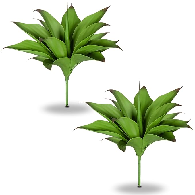 Artificial Agave Faux Agave 15In Fake Greenery Outdoor Artificial Plant Fake Plant for Indoor Home Decoration Plastic Plant Outdoor Decoration Front Porch Decor Simulation Plants 2Pack(Green)