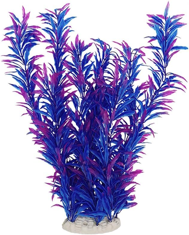 DSkoiph 2 pcs Aquarium Decor Plastic Plants Extra Large 21 Inches Artificial Fish Tank Plants Tall Fish Tank Decorations Artificial Green Water Plants (Purple)