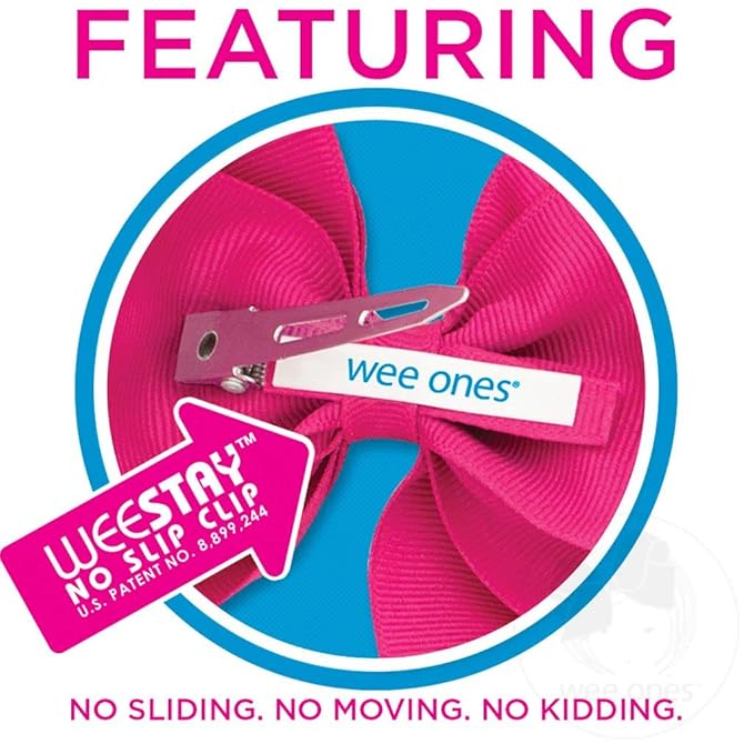 Wee Ones Girls 2 Pack Grosgrain Hair Bows with Plain Wrap Centre on a Wee Stay No Slip Clip, King, Black