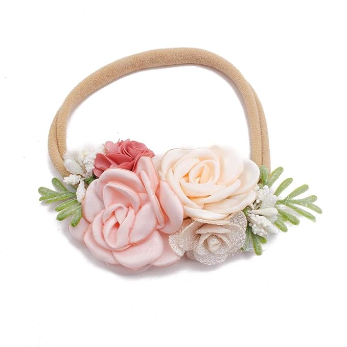cherrboll 3pcs Baby Girl Headbands Flowers, Super Soft & Stretchy Nylon Floral Hairbands for Newborn Toddler