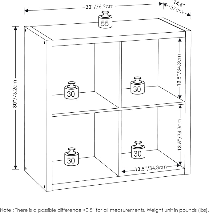 Furinno Cubicle Open Back Decorative Cube Storage Organizer, 4-Cube, Amber Pine