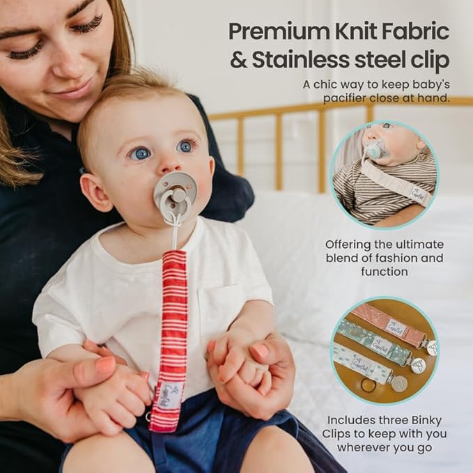 Copper Pearl Pacifier Clip 3-Pack: Premium Knit Binky Clips for Baby Girls and Boys - Stylish Stainless Steel Pacifier Holder Clip - Baby Pacifier Clips for No More Floor Drops - Farmstead