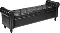 VEVOR Button-Tufted Storage Ottoman Bench, Rolled Arm PU Leather Bench with Solid Wood Legs, Modern Shoe Benches Seat for Entryway, Upholstered End of Bed Benches for Living Room, Dining Room, Black