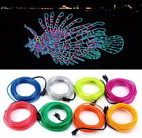 Searik EL Wire Neon Lights 16.4ft/5m, Portable Blue EL Wire Glowing Battery Powered Neon Rope Lights LED Strips for Halloween Decorations Party Favor Festival Car DIY Clothes Decor