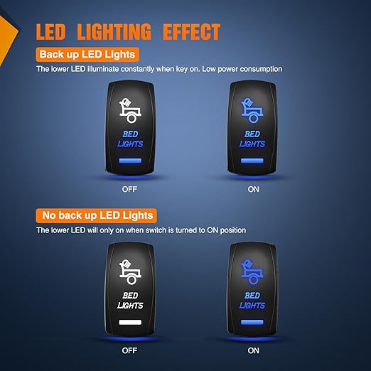 Nilight Bed Lights Rocker Switch Led Light Bar 5 Pin Laser On Off SPST switches 20A/12V 10A/24V for Truck Pickup Rock Cars Boats Cargo Camper Van RVs