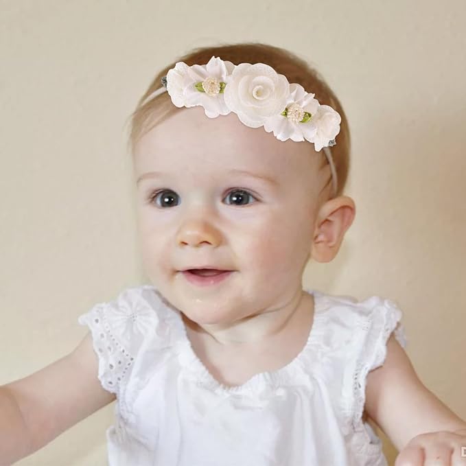 cherrboll 3pcs Baby Girl Headbands Flowers, Super Soft & Stretchy Nylon Floral Hairbands for Newborn Toddler