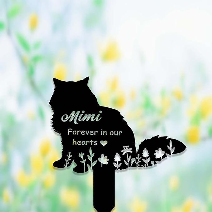 Personalized Fluffy Cat Memorial Sign - Metal Custom Grave Marker Sign Yard Stake Decor Remembrance Sympathy Gift Dog Cat in Heaven Loss
