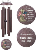 36inch Personalized Wind Chimes, Memorial Wind Chimes for US Veteran, Wind Chime for Loss of Loved Dad, Sympathy Memorial Gifts, Thank You Veteran Solider, Outdoor Decor (Produced in USA)