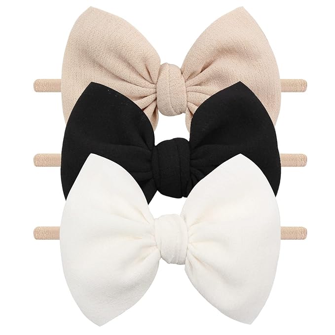 YanJie 3 Pcs Soft Headbands Baby Girls Nylon Headband with Hair Bow Hairbands Hair Accessories for Newborn Infant Toddler Kids