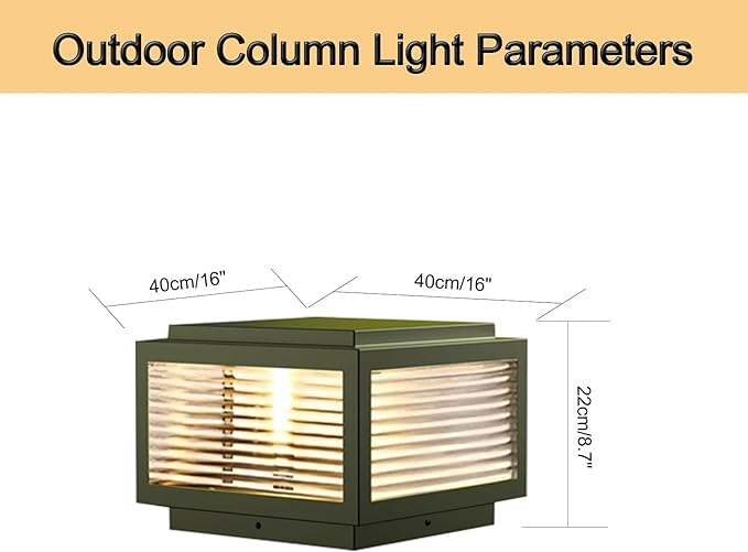 Outdoor Post Light,16X16 in Large Wired Lantern Column Lamp,Garden Light,for Mailbox, Flat Surface Patio Garden Decoration with IP54 Waterproof E26 Replaceable Light Bulb Post lamp