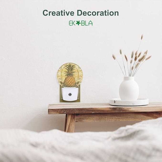 EKOBLA Boho Pineapple Plug-in Night Light, Summer Tropical Fruit LED Nightlight with Light Sensor for Bedroom, Kitchen & Home Decor