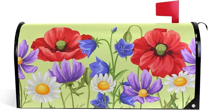 ALAZA Spring Summer Flowers Poppies Daisies Magnetic Mailbox Cover MailWraps Garden Yard Home Decor for Outside Oversized-25.5" x20.8"