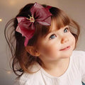 Cute Baby Girl Headband with Lace Bow and Crown Elastic Lace Bow Hair Band Newborn to Toddler Hair Accessory Shower Birthday Party Gift (Dark red, Free)