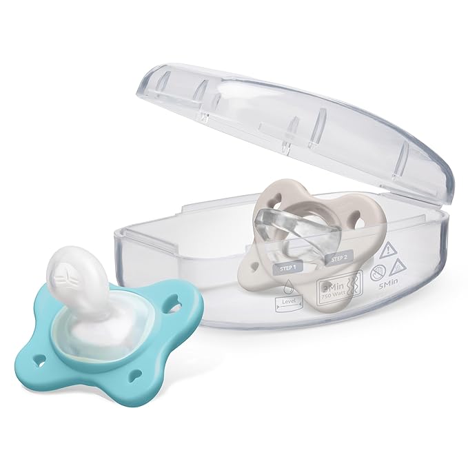 Chicco PhysioForma Dual Soft Orthodontic Pacifier for Babies 6-16 Months, 100% Soft Silicone, Supports Breathing, One-Piece Design, Included Sterilizing Case, BPA Free, 2-Pack, Grey/Dusty Rose