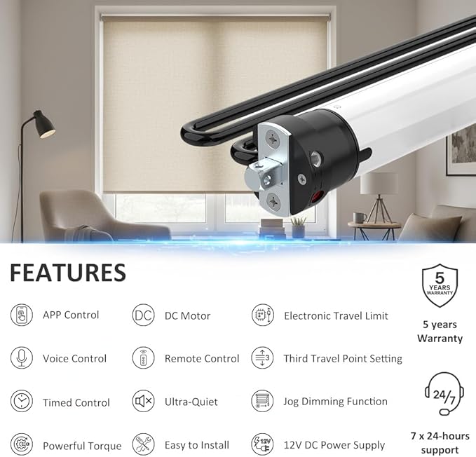 Tuya ZigBee Smart Roller Shade Motor, High Torque Electric Blinds Retrofit Kit, App/Voice Control with Alexa Google, Remote & Timer, Quiet 38dB (10 N.m Φ40mm (1.57") Round Tube)