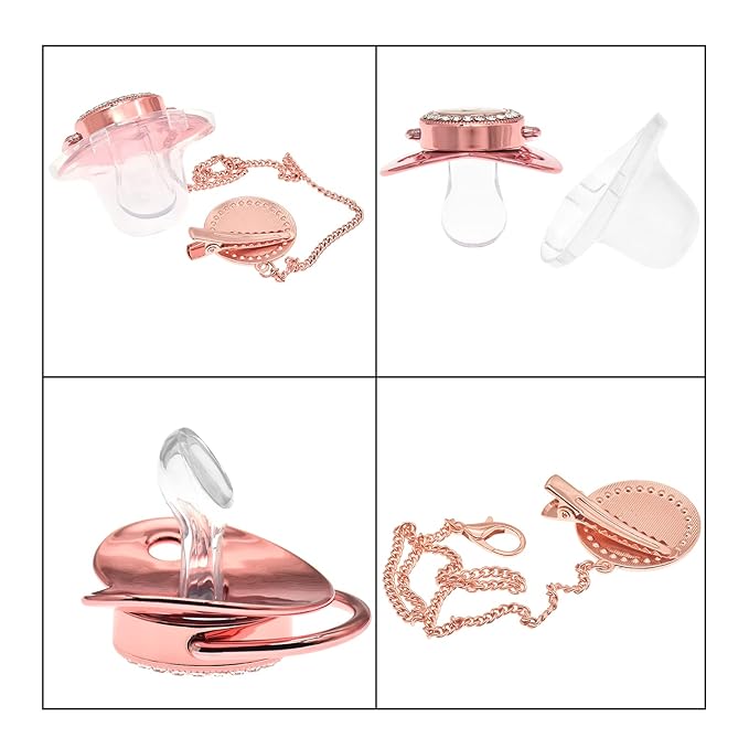 Bling Personalized Pink Baby Pacifier with Pacifier Clips and Anti-dust Cover A-Z 26 Letters(Pink,X)