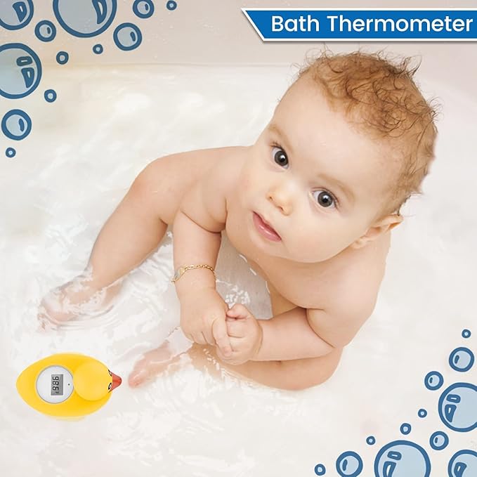 Baby Bath Thermometer Famidoc FDTH-V0-22 Water Temperature Test Floating on Water and Room Digital Bath tub Thermometers Duck Bath Thermometer Baby Safety New Upgraded