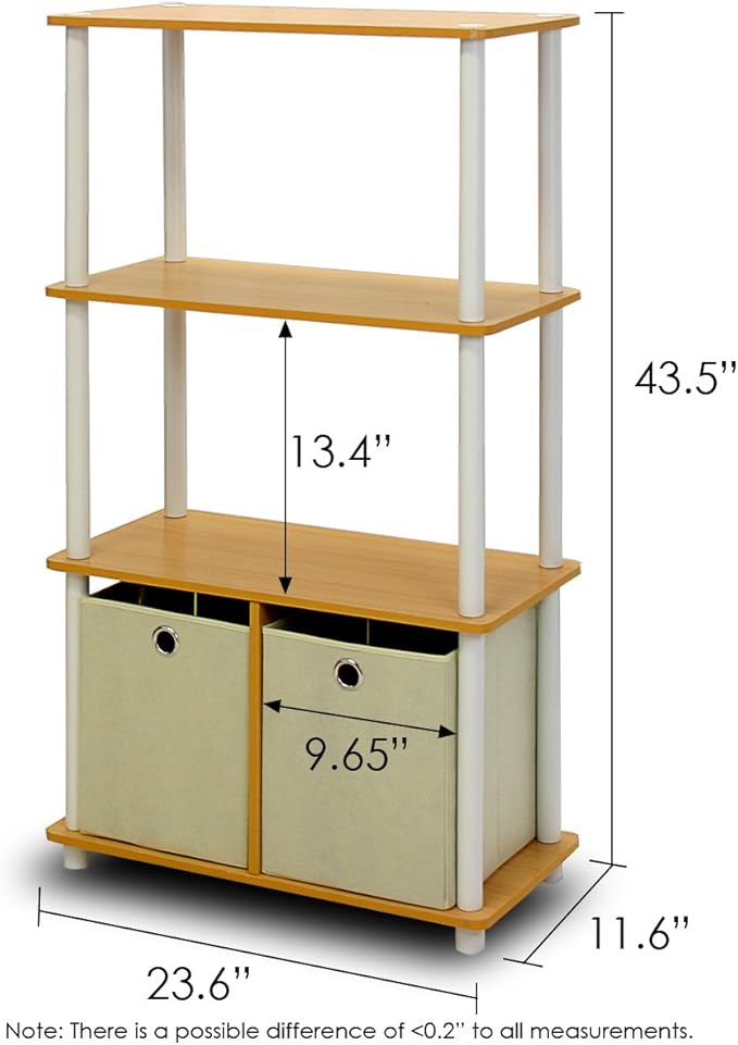 Furinno Go Green 4-Tier Multipurpose Storage Rack Shelving Unit with Bins (Set of 2), Beech