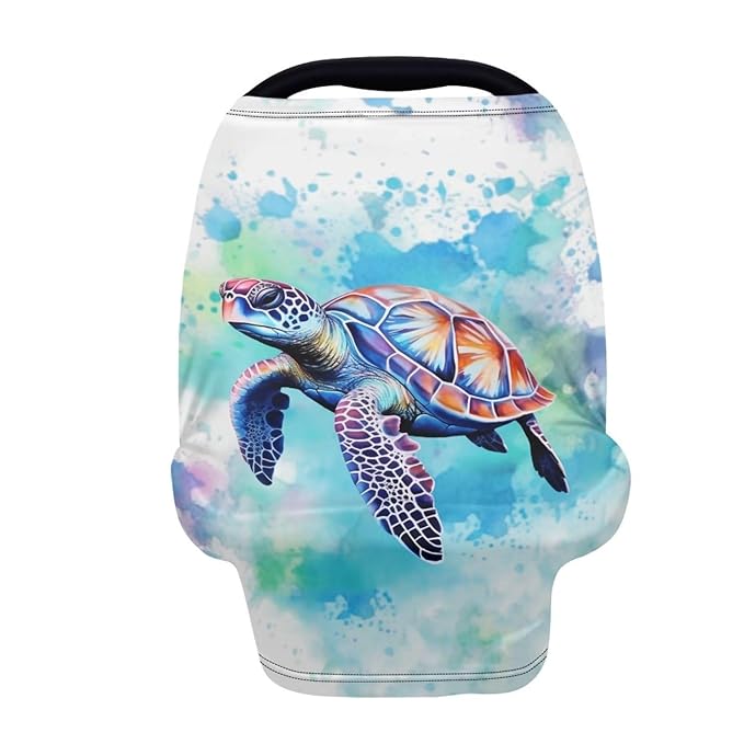 HUIACONG Turtle Cat Car Seat Cover Tie Dye Canopy Nursing Cover for Babies Multi-use Carseat Girls Car Seat Covers Boys Breastfeeding Cover Scarf