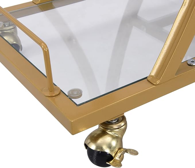 Gold Bar Carts with Glass Holders & Wine Rack,3 Tier Home Bar Serving Carts with Glass Shelves,Metal Rolling Bar Carts for The Home Kitchen, Party