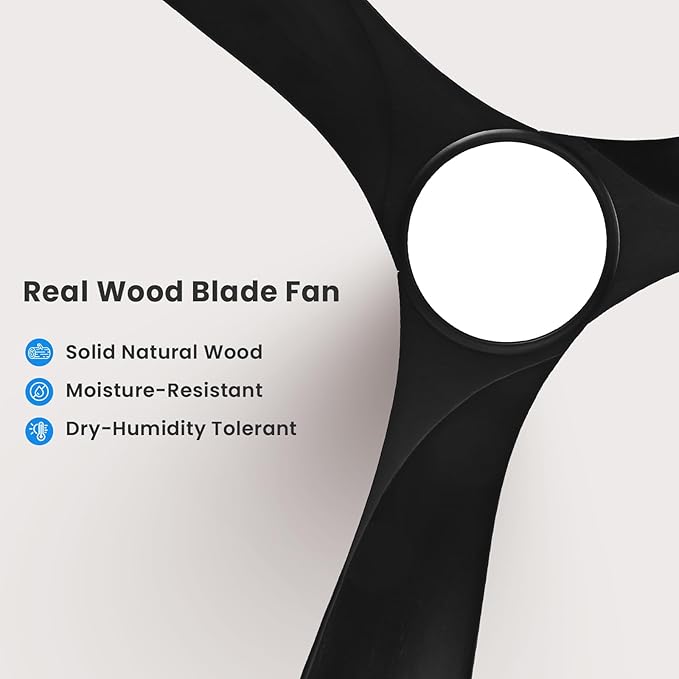 heimo 72 Inch Black Ceiling Fan with Light and Remote, Wood Outdoor Ceiling Fans with Lights Dimmable for Bedroom Living Room Patios Proch Office Rustic Extra Large High Cfm Exterior Fan