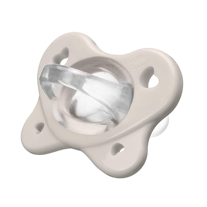 Chicco PhysioForma Dual Soft Orthodontic Pacifier for Babies 6-16 Months, 100% Soft Silicone, Supports Breathing, One-Piece Design, Included Sterilizing Case, BPA Free, 2-Pack, Grey/Dusty Rose