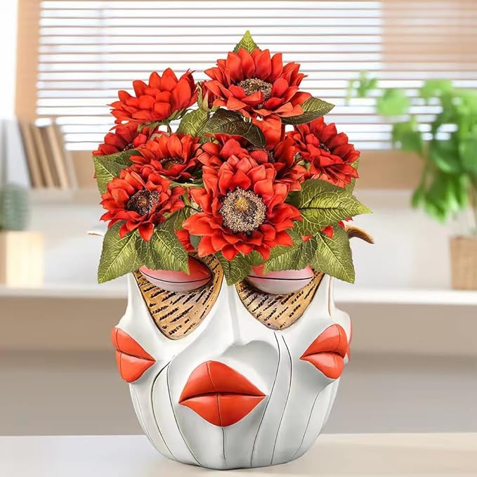 TOZLU Art Abstract Face Planters Pots Head,Unique Fun Abstract Face Flower Pot Ornaments Head Planter Pots Container Colorful Face Resin Flower Pot for Home and Garden Decor(face Flower Pot)