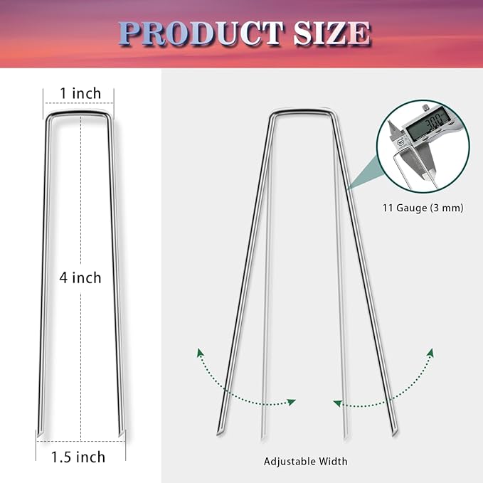 Gtongoko 120 Pack 4 Inch Galvanized Landscape Staples Garden Stakes Plant Cover Stakes 11 Gauge Lawn Staples Fence Stakes Ground Stake for Landscaping Securing Weed Barrier Fabric