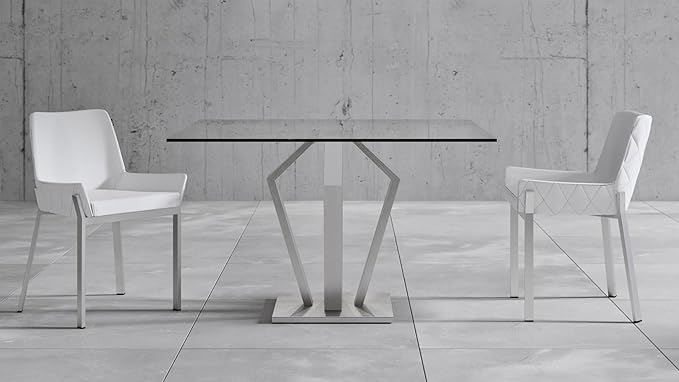 ZURI Modern Aiden 51" Square Glass Dining Table with Brushes Stainless Steel Base