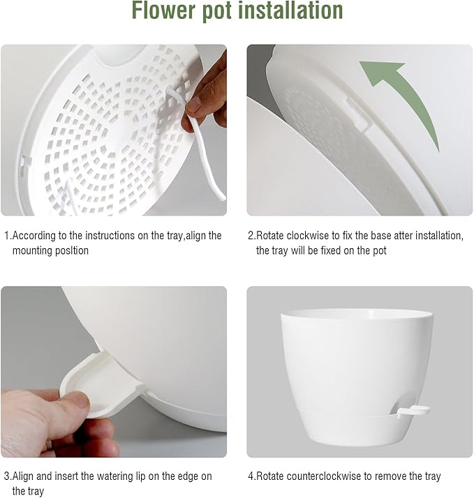 12 inch Large Self Watering Pots, Flower Plant Pots with Multi Mesh Drainage Holes for Indoor Outdoor Garden Plants and Flowers, Plastic Planters with Removable Reservoir, White