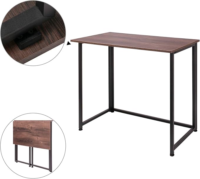 Leopard Outdoor Products Folding Computer Desk for Small Spaces, Space-Saving Home Office Foldable Computer Laptop Writing Desk, Compact Study Reading Table (Dark Brown)