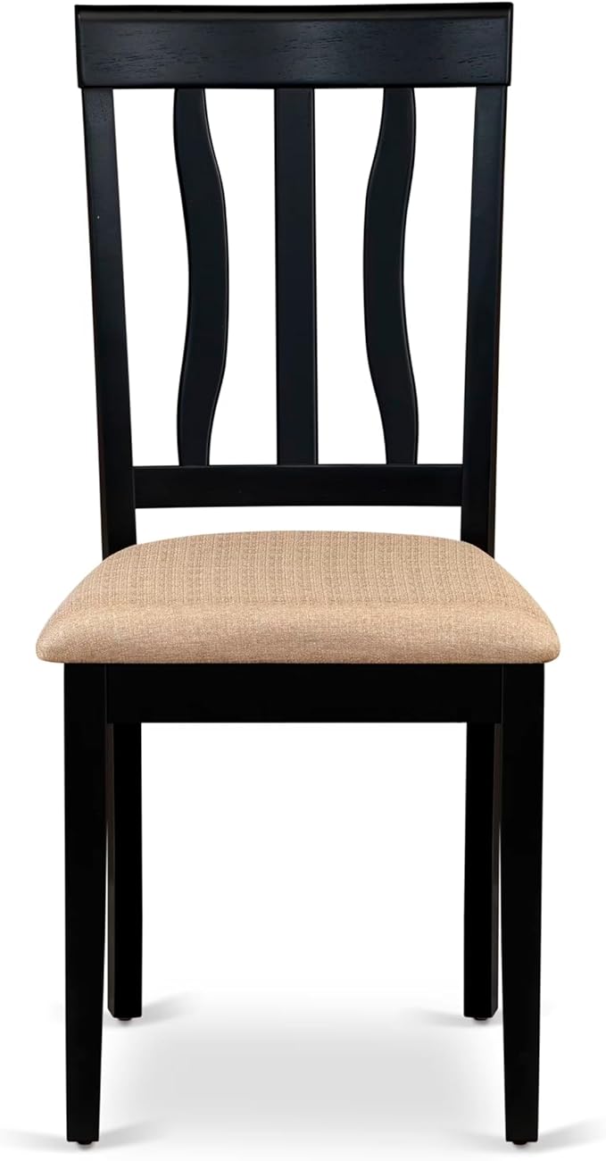 East West Furniture SUAN3-BCH-C 3 Piece Dining Room Table Set Contains a Round Kitchen Table with Dropleaf & Shelves and 2 Linen Fabric Upholstered Chairs, 42x42 Inch, Black & Cherry