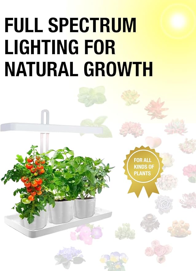 TORCHSTAR Indoor Herb Garden with LED Grow Light, Height Adjustable, 20W Growing System with Automatic Timer, CRI 95+, Full Spectrum Plant Light for Seeds, Vegetation, Home, White, No Pots or Plants