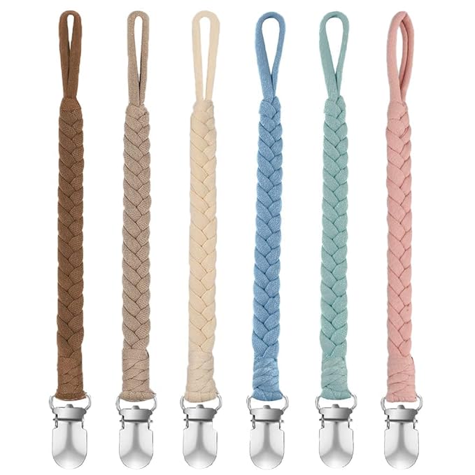 Pacifier Clip for Girls and Boys, BOUKIPOW Baby Pacifier Holder Leash 100% Handmade Braided Fits All Pacifiers & Teething Toys Modern Unisex Baby Gift（6 Pack）