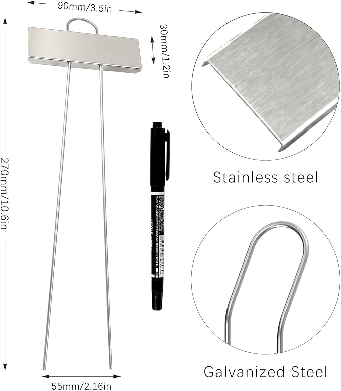 Plant Labels Metal Stainless Steel Garden Plant Markers Weatherproof Garden Stake Tag Plant Tags with Pen for Outdoor Seedling Flower Herb Vegetable Greenhouse(30 Pack) (Stainless Steel)