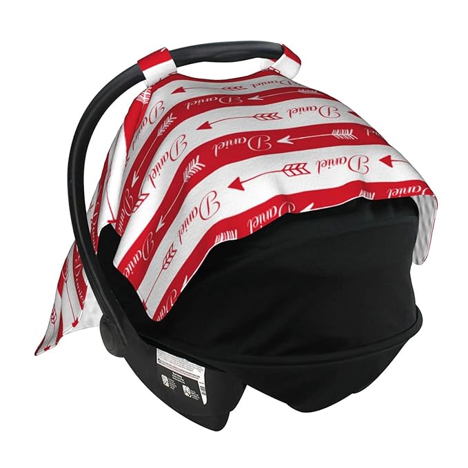 Personalized Baby Name Car Seat Covers with Tribal Arrows, Custom Carseat Canopy, Peekaboo Opening Nursing Wrap Breastfeeding Car Seat Canopies for Baby Boys Girls Newborn (Red Arrow Minky Dot)