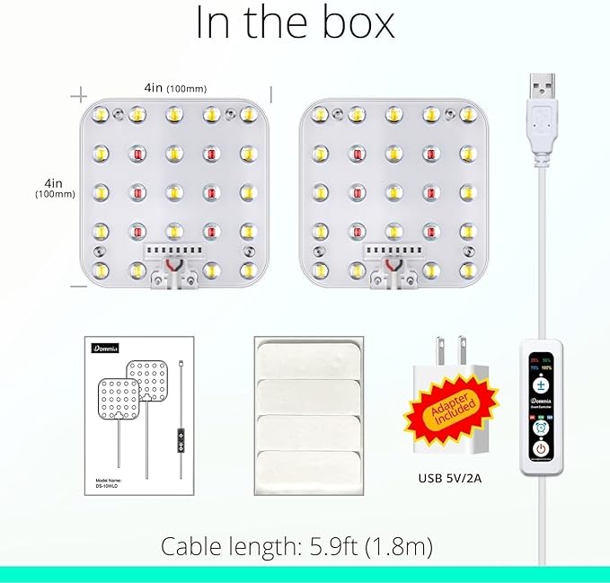 Full Spectrum LED Grow Light for Indoor Plants, 2 Panels 10W with 6/12/16h Timer Dimmable Plant Lights for Flower Veg Plant Growth USB, Bluish White, 2-Pack