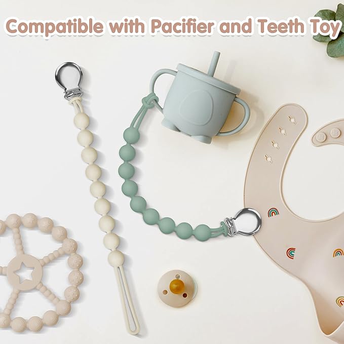 Pacifier Clips for Baby Girl Boy, Silicone Binky Holder for MAM Pacifiers, Baby Newborn Essentials Shower Birthday Gift (4-Pack)